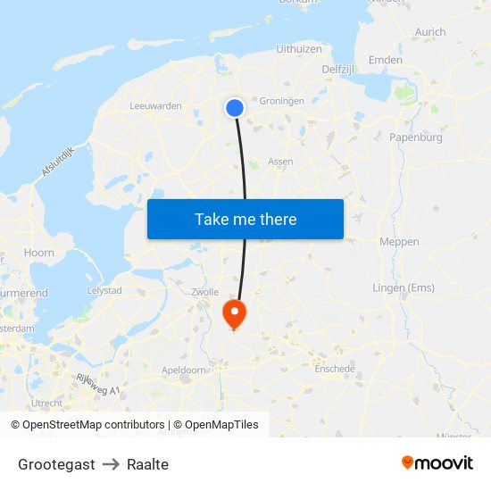 Grootegast to Raalte map