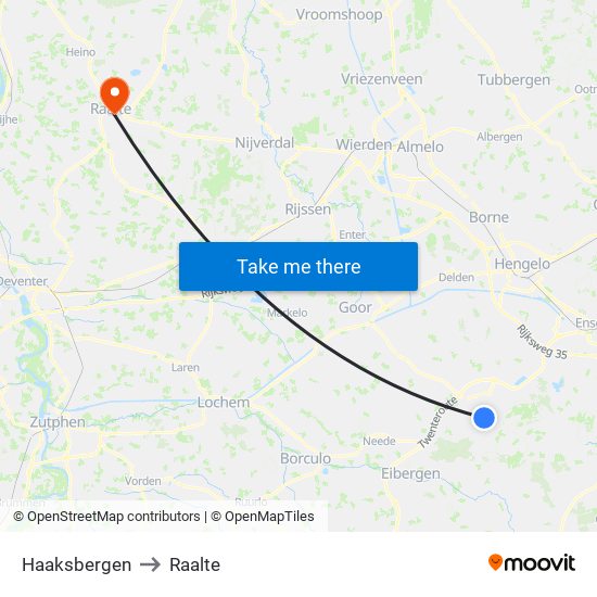 Haaksbergen to Raalte map