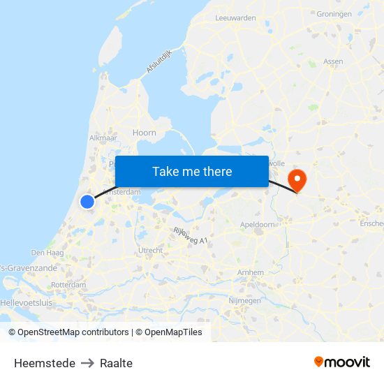 Heemstede to Raalte map