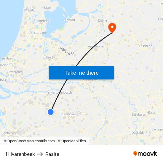 Hilvarenbeek to Raalte map