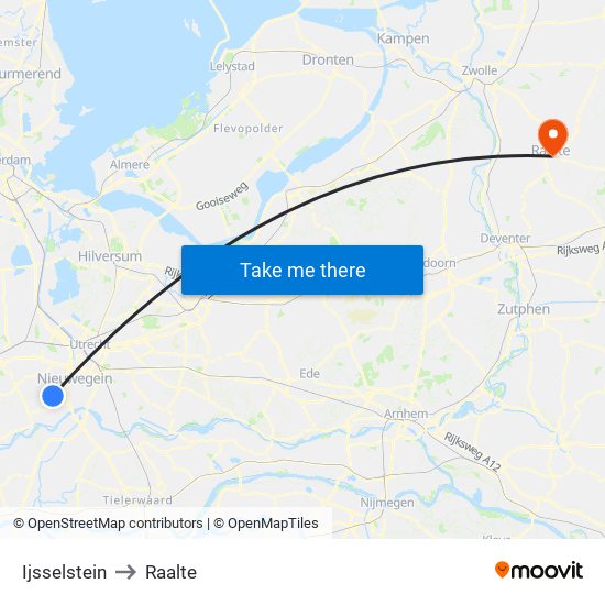 Ijsselstein to Raalte map