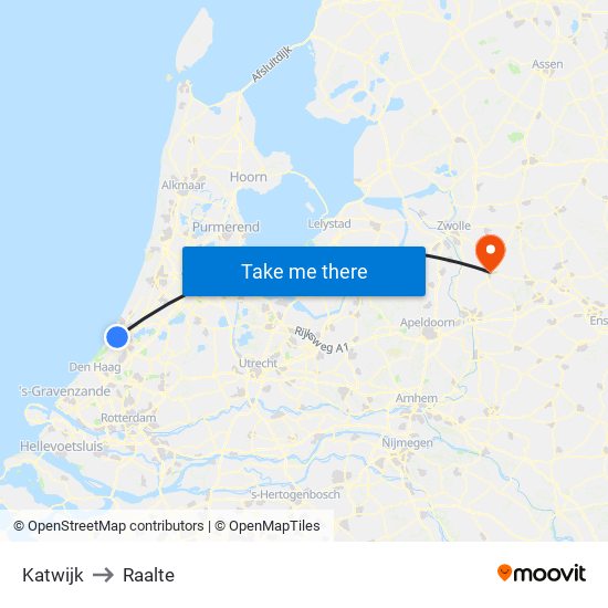 Katwijk to Raalte map