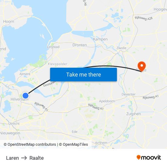 Laren to Raalte map