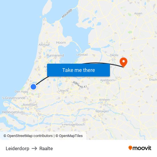 Leiderdorp to Raalte map