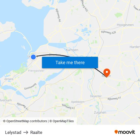 Lelystad to Raalte map