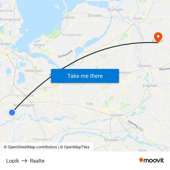 Lopik to Raalte map