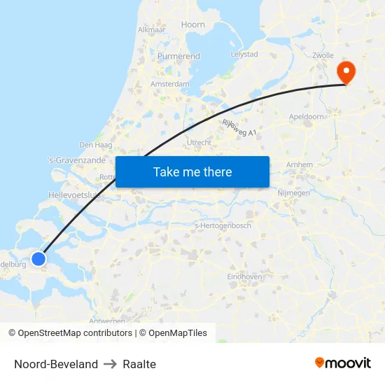 Noord-Beveland to Raalte map