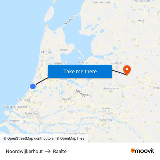 Noordwijkerhout to Raalte map