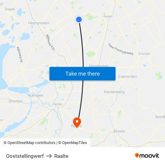 Ooststellingwerf to Raalte map