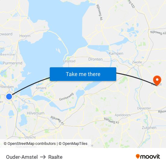 Ouder-Amstel to Raalte map