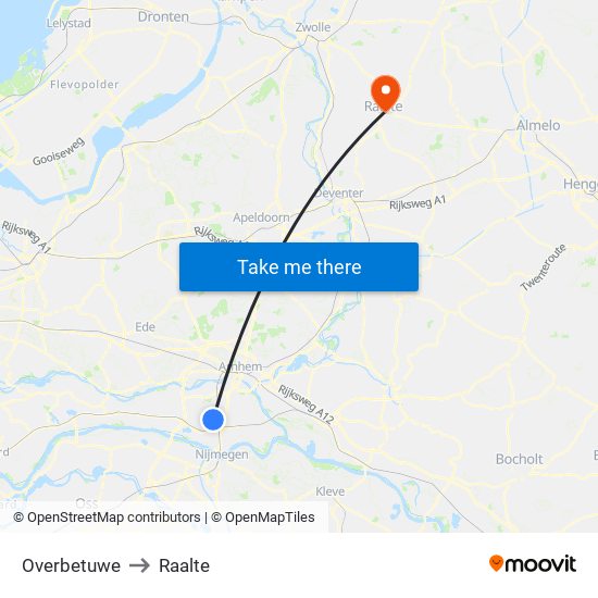 Overbetuwe to Raalte map