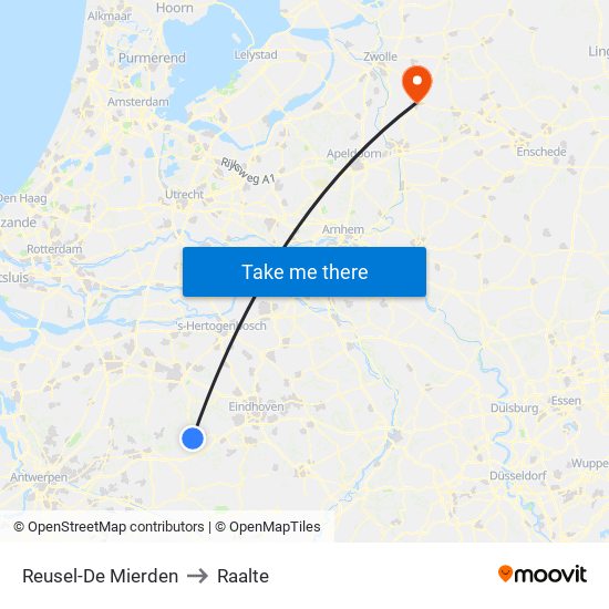 Reusel-De Mierden to Raalte map