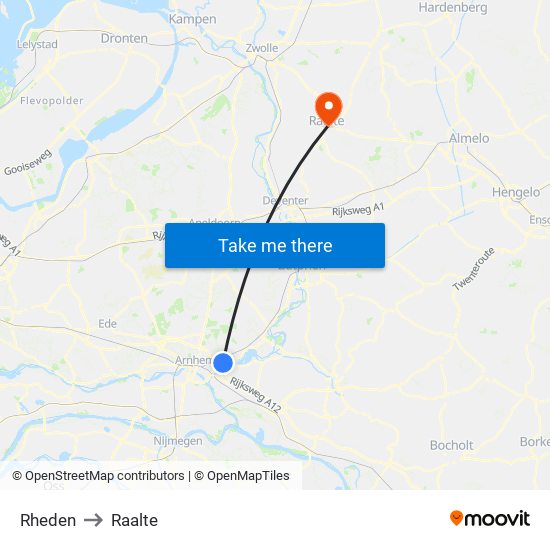 Rheden to Raalte map