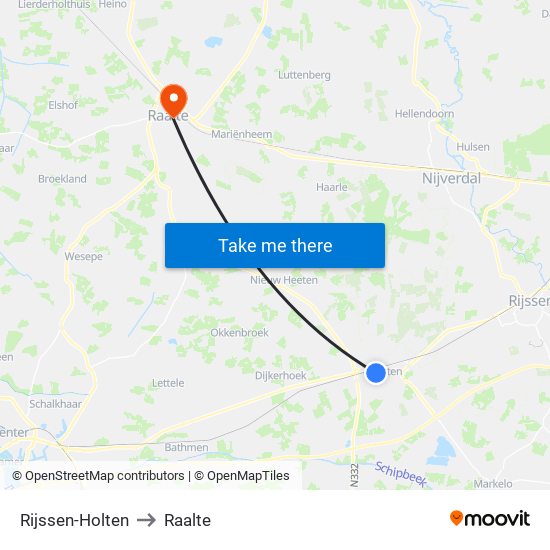 Rijssen-Holten to Raalte map