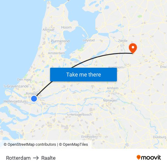 Rotterdam to Raalte map