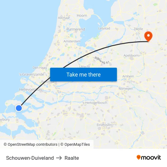Schouwen-Duiveland to Raalte map