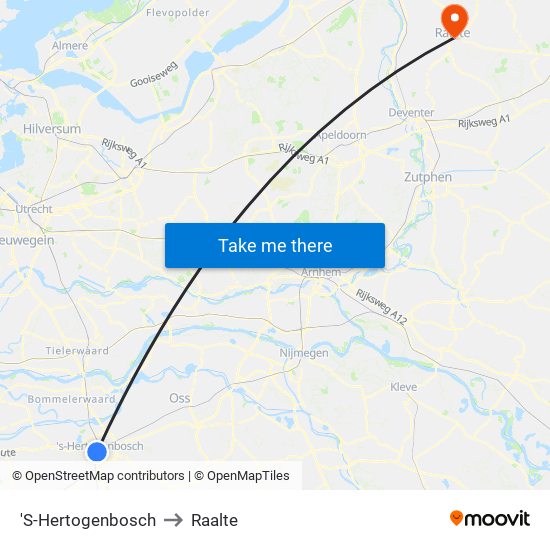 'S-Hertogenbosch to Raalte map