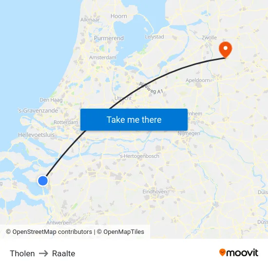 Tholen to Raalte map