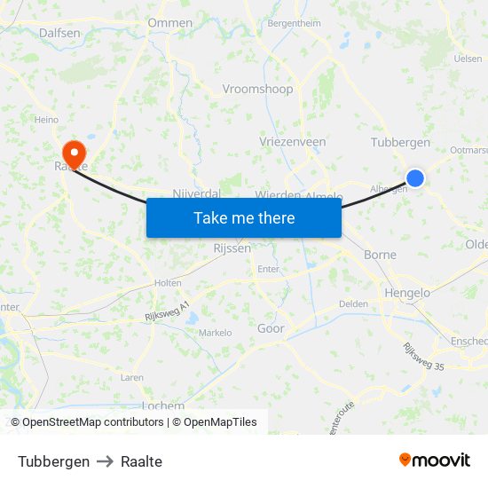 Tubbergen to Raalte map