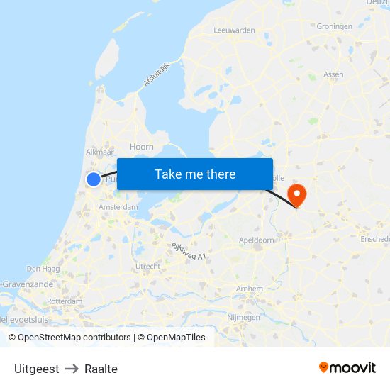 Uitgeest to Raalte map