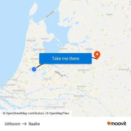 Uithoorn to Raalte map