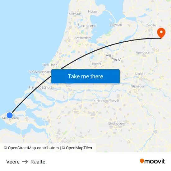 Veere to Raalte map