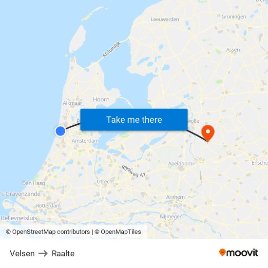 Velsen to Raalte map