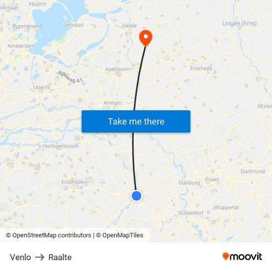 Venlo to Raalte map