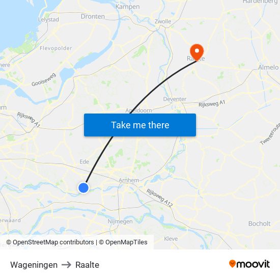 Wageningen to Raalte map