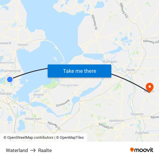 Waterland to Raalte map