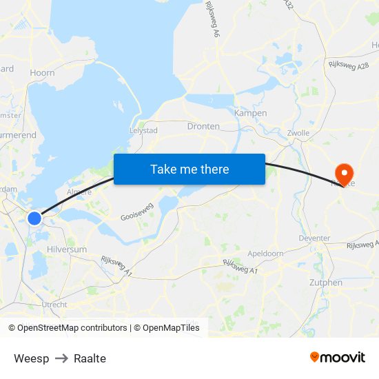 Weesp to Raalte map