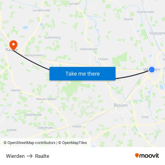 Wierden to Raalte map