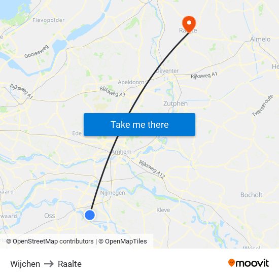 Wijchen to Raalte map