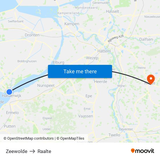 Zeewolde to Raalte map