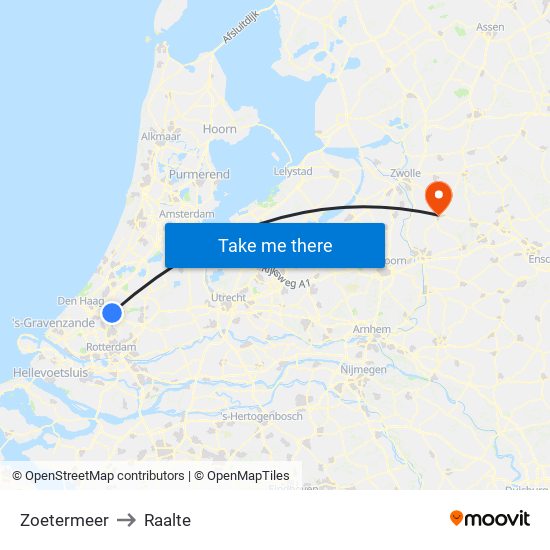 Zoetermeer to Raalte map