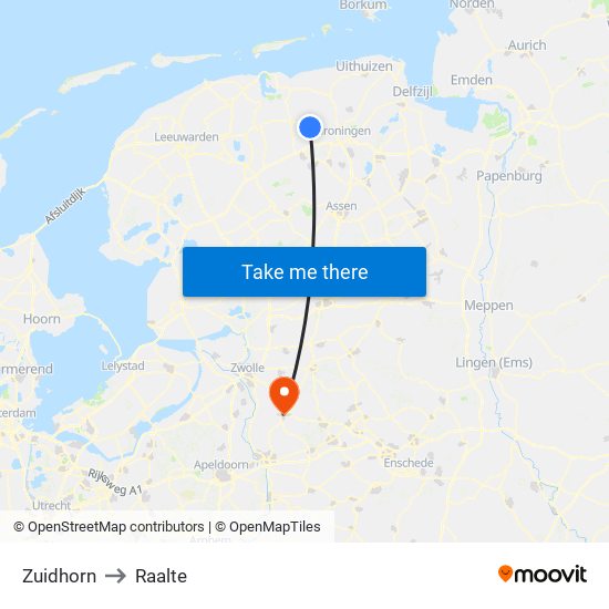 Zuidhorn to Raalte map