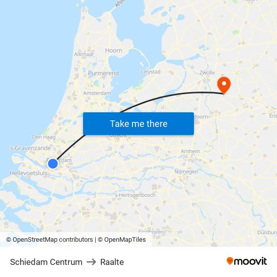 Schiedam Centrum to Raalte map