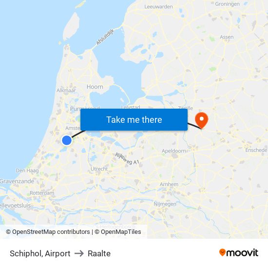 Schiphol, Airport to Raalte map