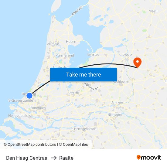 Den Haag Centraal to Raalte map
