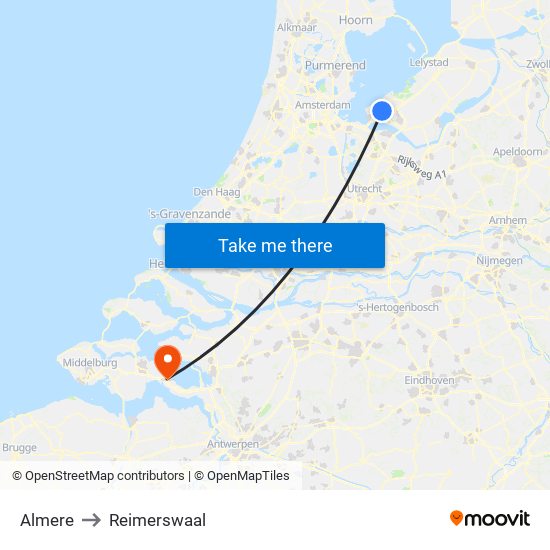 Almere to Reimerswaal map