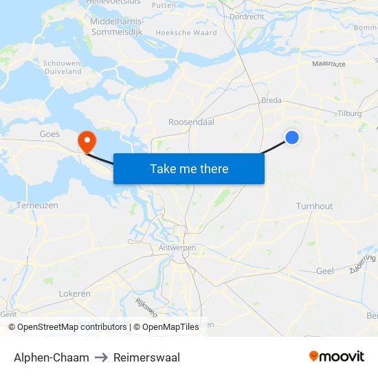 Alphen-Chaam to Reimerswaal map
