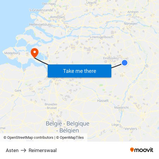 Asten to Reimerswaal map