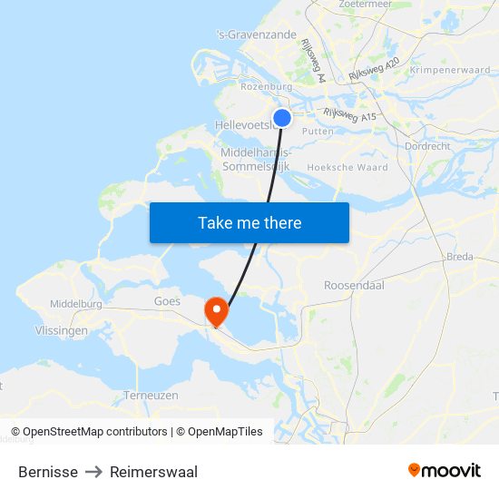Bernisse to Reimerswaal map