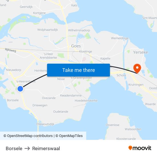 Borsele to Reimerswaal map