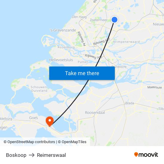 Boskoop to Reimerswaal map