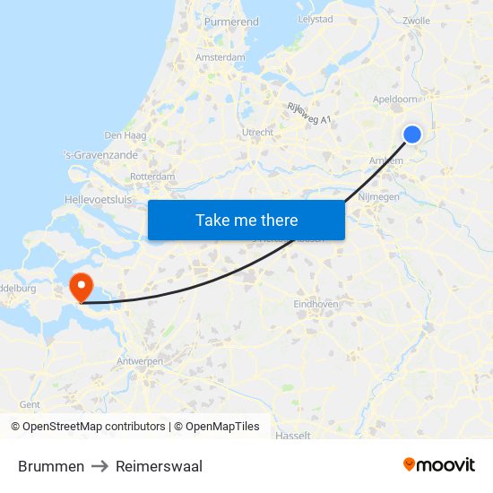 Brummen to Reimerswaal map