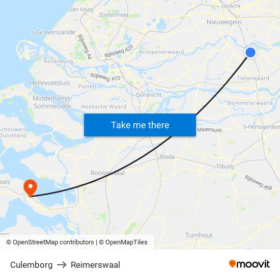 Culemborg to Reimerswaal map