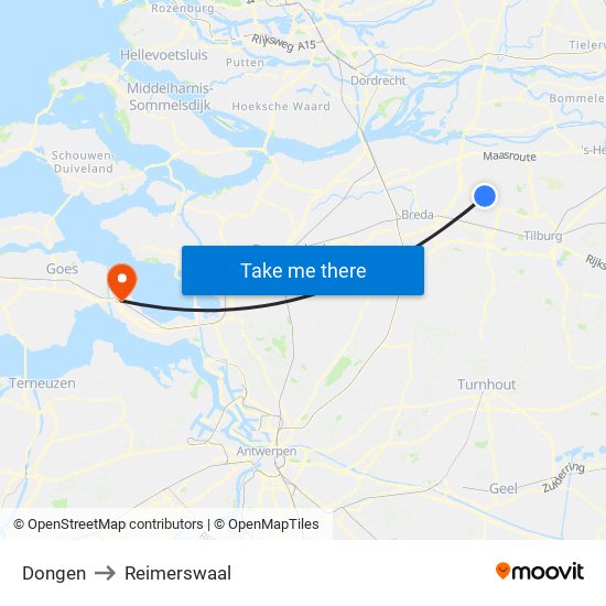 Dongen to Reimerswaal map