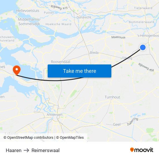 Haaren to Reimerswaal map
