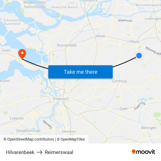 Hilvarenbeek to Reimerswaal map